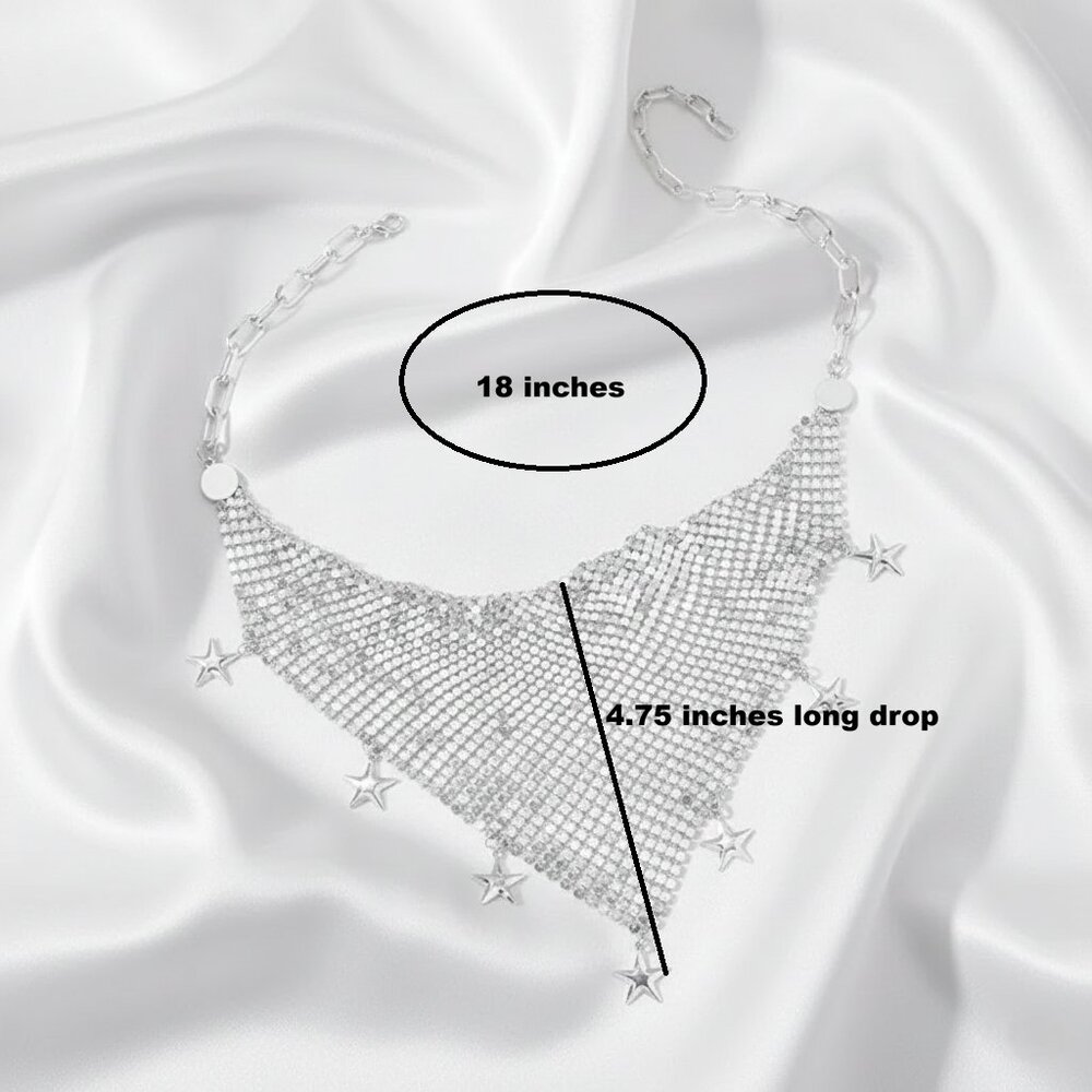 Y2K Neckerchief Star Bandana Sparkle Bling Scarf Statement Choker Necklace NWOT - Picture 8 of 9